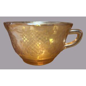 Federal Marigold Carnival Glass Normandie Bouquet & Lattice Teacup Vintage 1930s